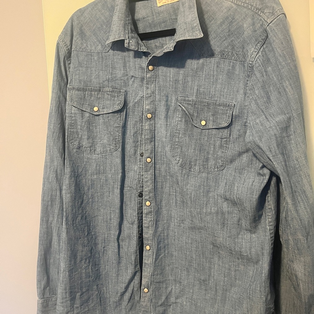 Men's Blue Button Down Denim Shirt size XL